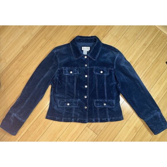 LAL Live a Little Blue Corduroy Snap Front Buttons Jacket Pockets size Lrg - Picture 9 of 10